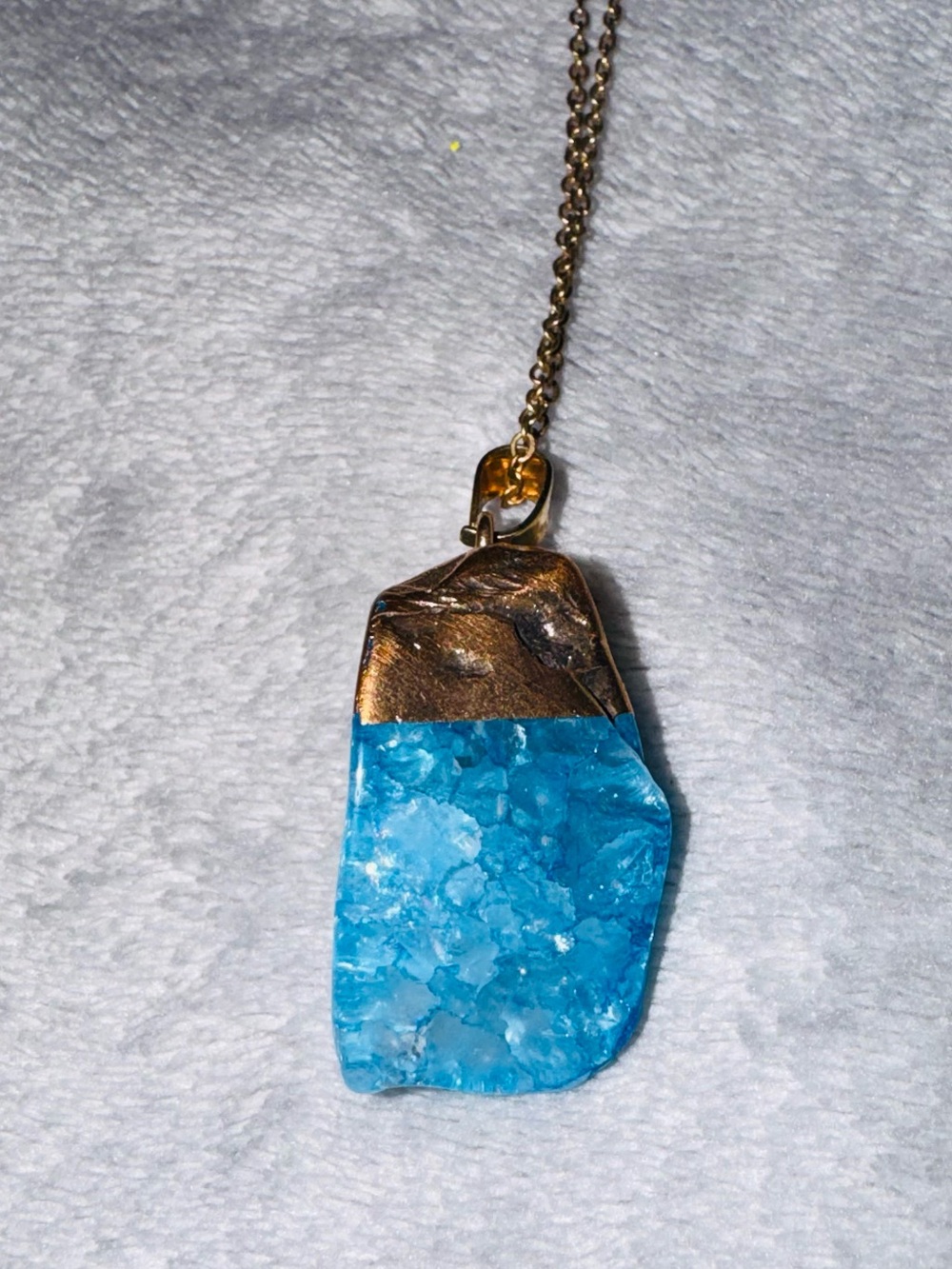 Blue Druzy Pendant with Gold-tone Necklace